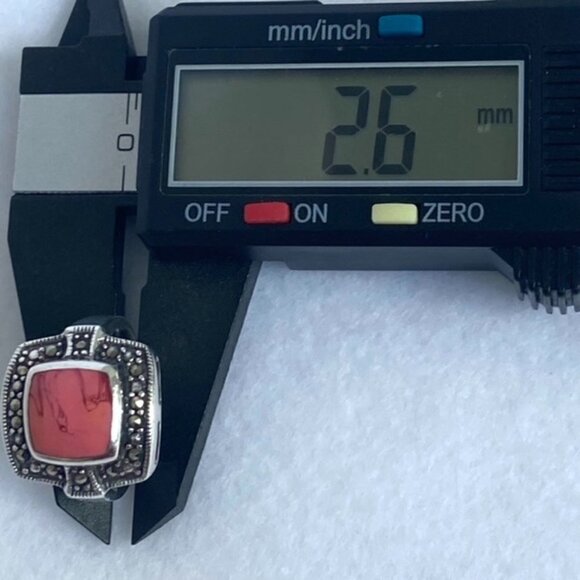 Sterling Silver 925 Square Pink Swirl Enamel Marcasite Halo Ring Sz 6.75 6g - Picture 15 of 16